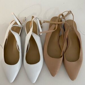Beige & White Ankle Strap flats